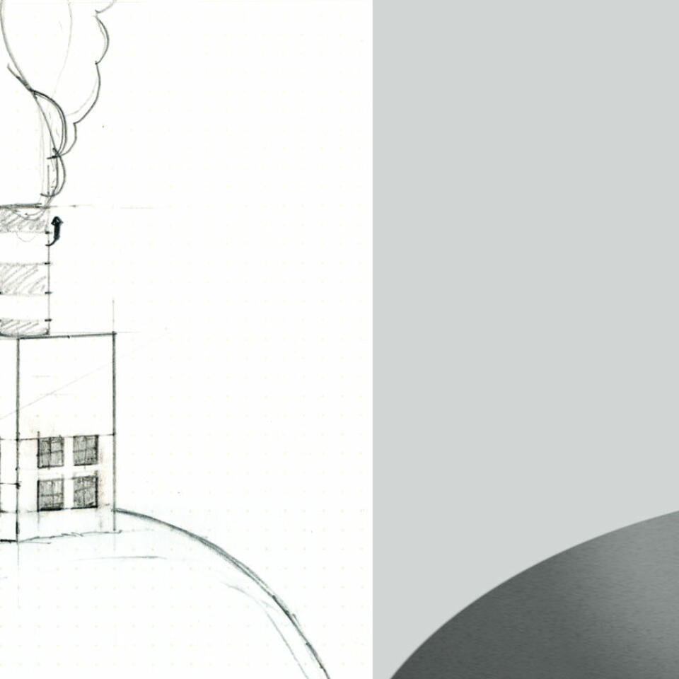 Symphony factory icon. drawing (left), final pictogram (right).